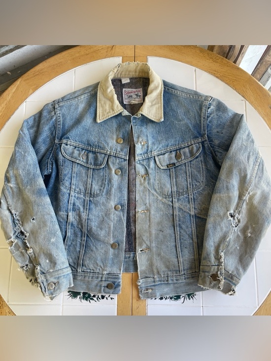 Lee Other - Vintage Lee Storm Rider Denim Jacket M Distressed Blanket Lined Workwear Faded